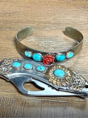 Mad Cow Company Sierra Vista Sunflower Byrd Knife Rose Turquoise Cuff Bracelet